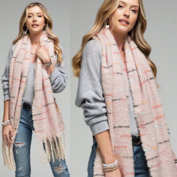 NEW Colorful Stitch Chunky Metallic Wide Soft Fringe Tassel  Scarf Pink Shawl - Picture 4 of 5